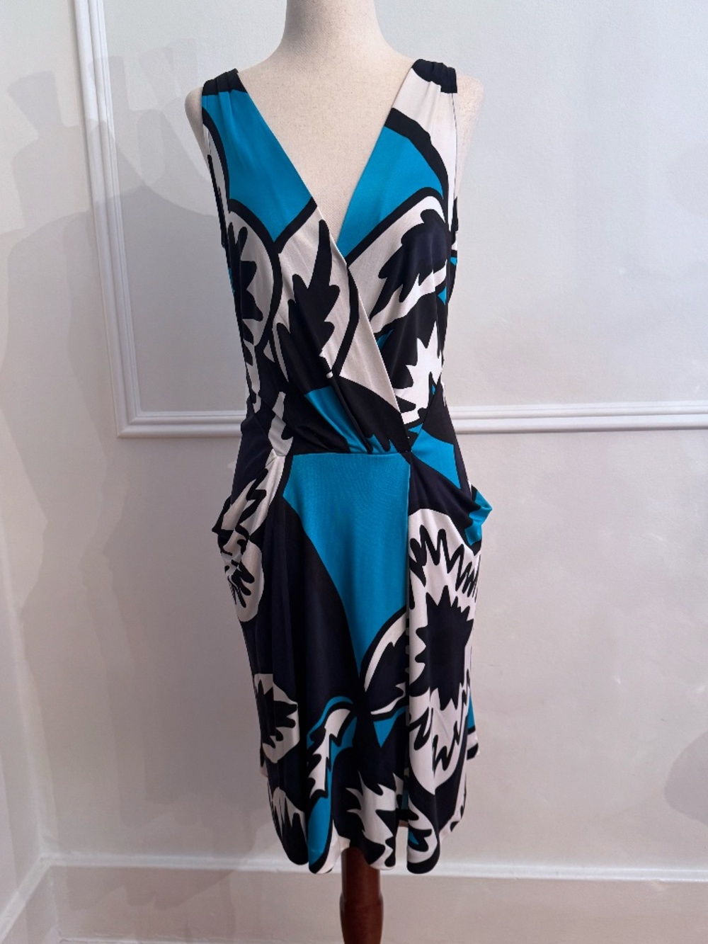 Diane von Furstenberg Normandie Silk Faux Wrap Dress Turquoise Floral Sz 2